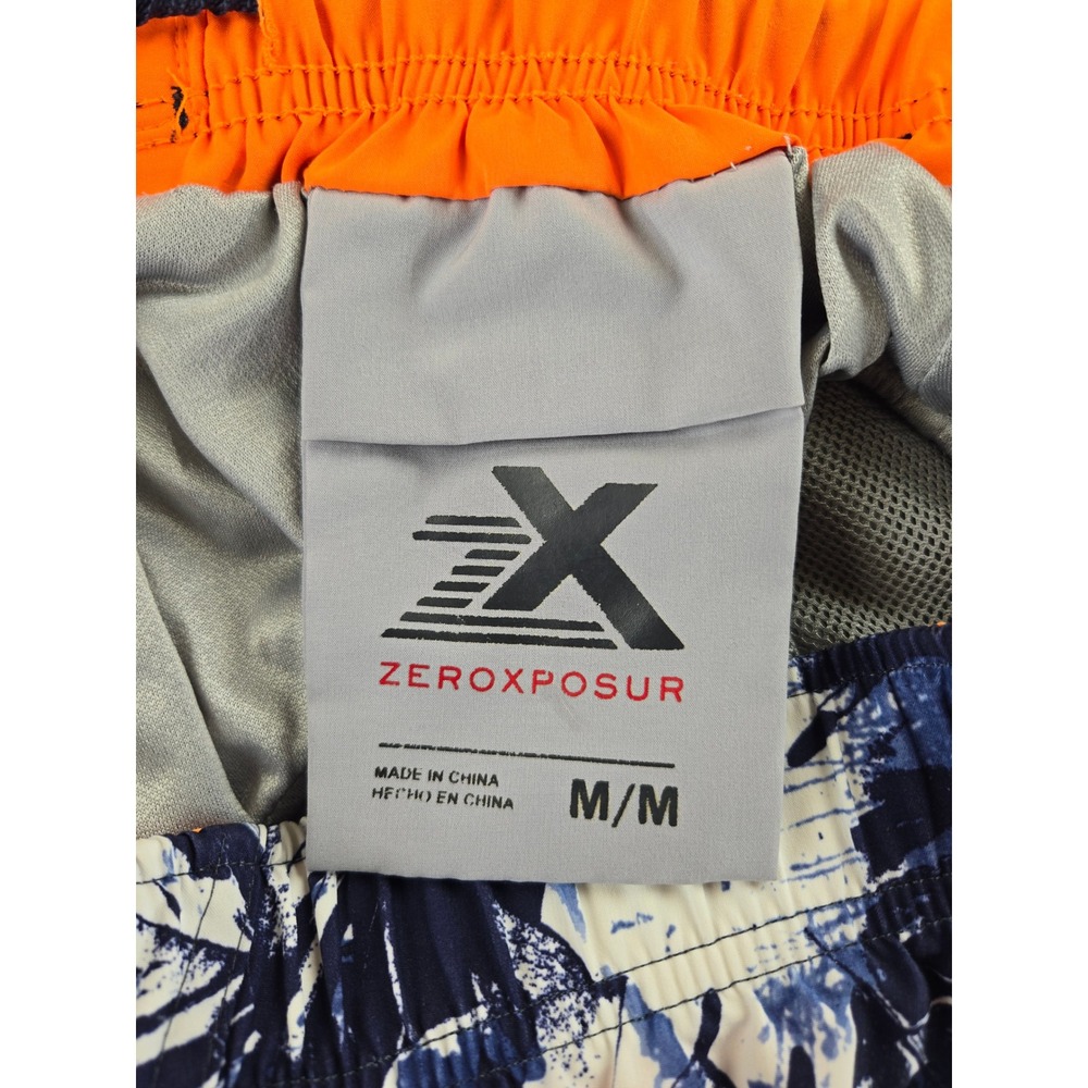 ZeroXposur Mens Blue White Tropical Monstera Leaf Swim Trunks Size Medium M - Picture 2 of 9